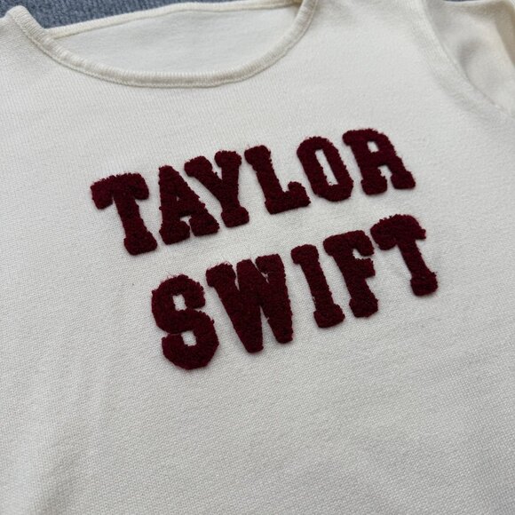 Taylor Swift Knit Varsity Sweater Collegiate Red Era Ivory Maroon Womens S/M - Picture 3 of 12